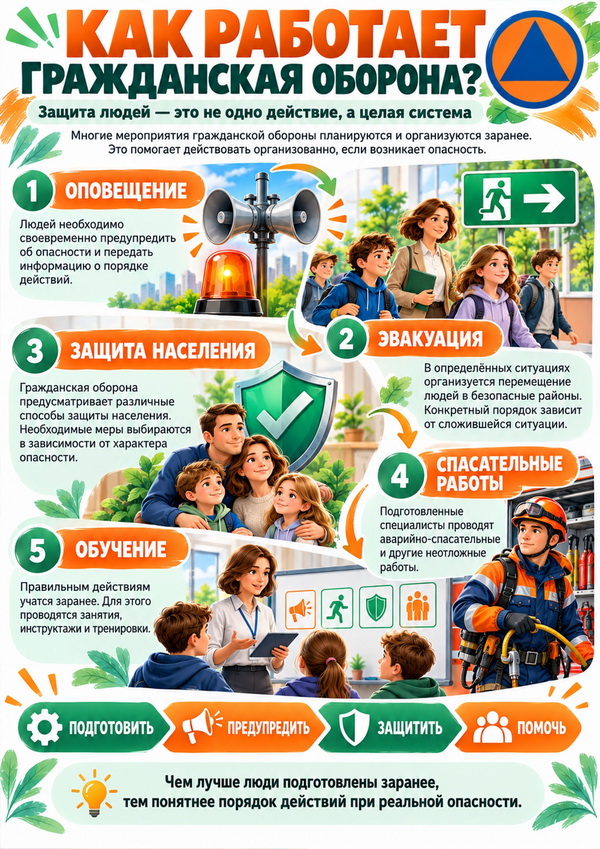 Плакат. Как работает гражданская оборона
